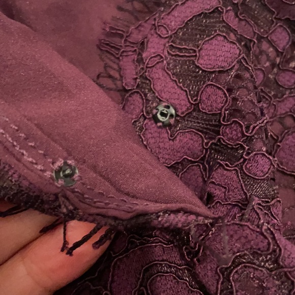 NWT XS/XL Leyden purple eyelash lace overlay deep V bodysuit drape front cotton - Picture 7 of 11